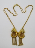 Rosenfeld NY lion head seahorse body necklace with tassels, c 1970's, 28