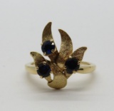 14kt yellow gold ring, three sapphires, size 6 1/2