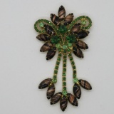 Rhinestone and metallic bead dangle pin brooch, 3 1/2