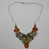 Large statement necklace with glass and stone beads, 13