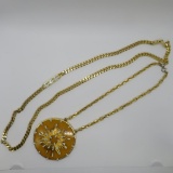 Two Chunky style gold tone necklaces, c 1970/80's, medallion and rhinestone