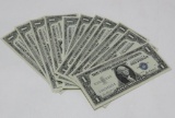 Eleven series 1957 dollar silver certificates