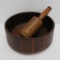 Turned wooden bowl and masher, Mid Century styling