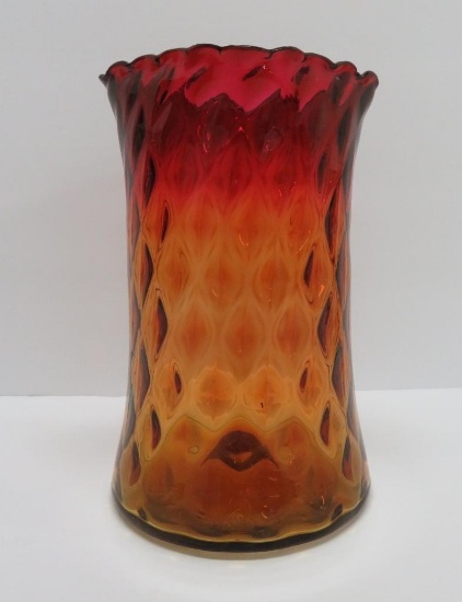 Antique Amberina diamond pattern vase, 6 1/2"