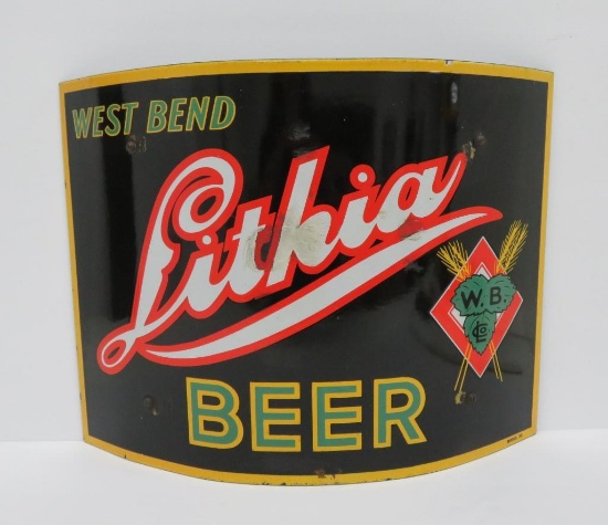 West Bend Lithia enamel corner sign, 18" x 14"