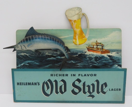 Heileman's Old Style Lager wooden sail fish sign, 14" x 12"