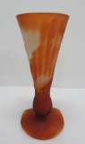 Galle cameo glass vase, floral, orange, 10 1/4
