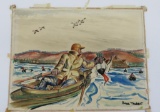 Doug Taubert watercolor of ducks, hunting scene, 19