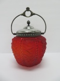 Red beaded drapery biscuit jar, 6
