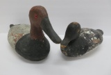 Two vintage wooden duck decoys, glass eyes