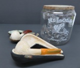 Two Meerschaum style pipes and Mi Lola cigar jar