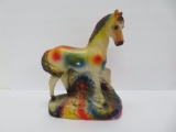 Rainbow chalkware horse, glitter flakes, 10
