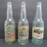 Three vintage Blatz paper label beer bottles, 9 1/2