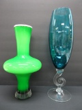 Two MCM glass vases, 13