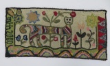 Handmade Hook Rug, floral and cat, 13