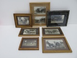 Seven vintage framed buggy and wagon pictures