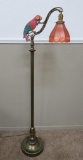 Parrot metal floor lamp with amber shade, brass patina, 57