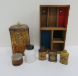 Vintage tins and wooden display box