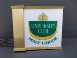 University Club Malt Liquor light up two side sign, flange, 9 3/4