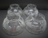Four matching glass shades, floral etched, 4 1/2