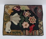 Floral and animal hook rug, Marlene Heard hand hooked, 18 1/2