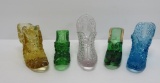 Five glass shoe slippers, colored, 5