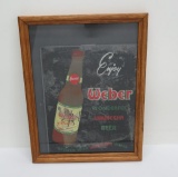 Glass Weber beer reverse painted sign, framed