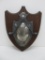 1921 Golf Trophy plaque, oak and silverplate, shield shape, 18