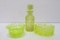 Vintage vasoline glass, perfume bottle and two small dishes