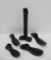 Cast iron cobbler set, 4 shoe lathes and stand
