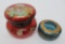 Two glass handpainted trinket jewelry boxes, vanity boxes