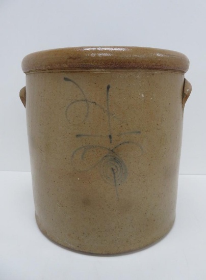 4 gallon salt glaze crock with drop 8 and target decoration