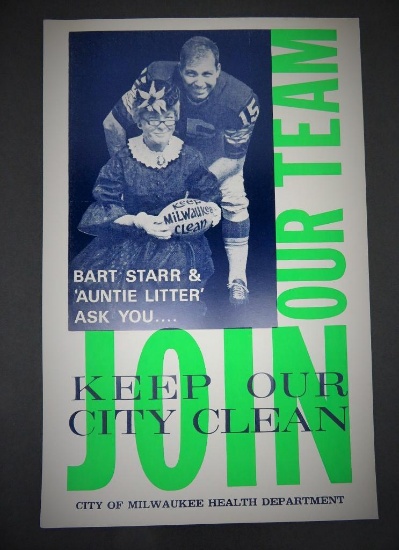 Milwaukee Health Dept Bart Starr and Auntie Litter Keep Our City Clean sign, 14" x 22"