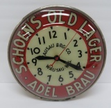 Nice Schoen's Old Lager Adel Brau clock, Wausau, works, 14 1/2