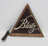 Blatz light up triangular advertising sign, P2-14, 17