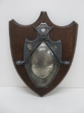 1921 Golf Trophy plaque, oak and silverplate, shield shape, 18