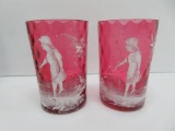 Two Mary Gregory style tumblers, 3 3/4