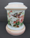 Lovely glass pedestal with bird and floral design, 10