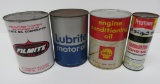 Four vintage automotive cans, oil and carburetor tune-up