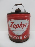Zephyr motor oil can, 5 gal