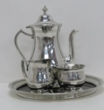 Miller Pewter Josten serving tray and coffee server with cream and sugar