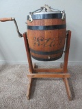 Wooden barrel butter churn on stand, Star, nice condition, 34