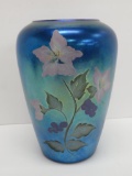 Lovely Fenton Signed C Riggs art glass vase with floral decoration, 8