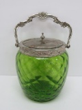 Glass biscuit jar with acorn metal frame and handle, 7