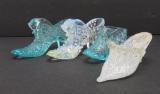 Four Art glass shoes slippers, pattern, Venetian and cat decorated, 4