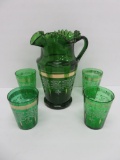 Lemonade set, ruffled hand painted pitcher and four tumblers