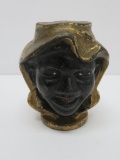 Two face Black American still bank, cast iron, 3 1/2