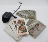 Stereo viewer and cards, metal viewer and about 150 viewer stereo cards