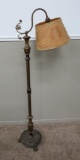 Wooden base floor lamp with floral shade, 58