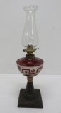 Ruby glass and metal base vintage oil lamp, 16